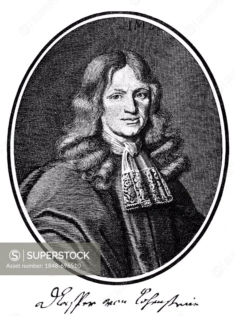 Historic print, copper engraving, 1688, portrait of Daniel Casper also known as Casper von Lohenstein, 1635 - 1683, a German lawyer, diplomat and poet...