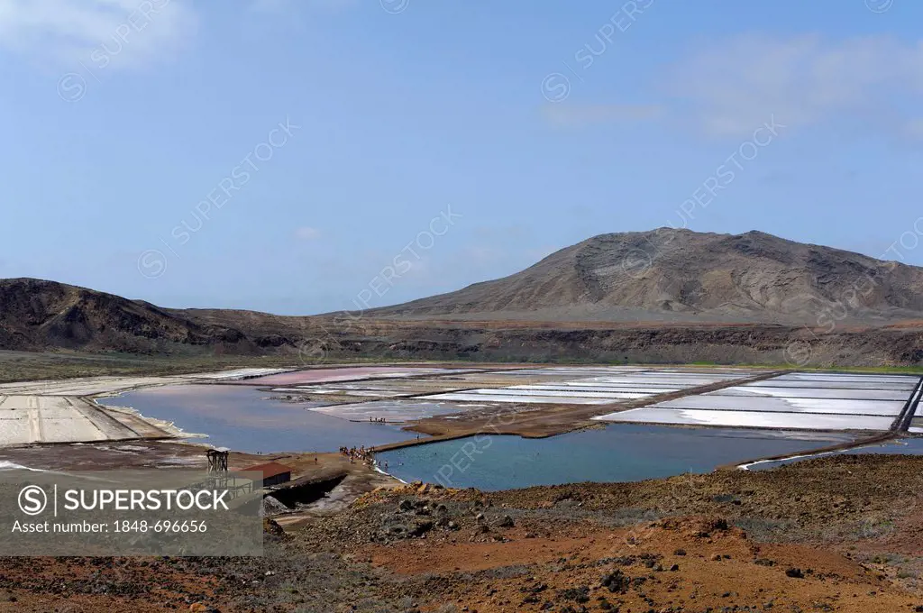 Saltworks in the crater of Pedra de Lume, Sal, Cape Verde, Africa