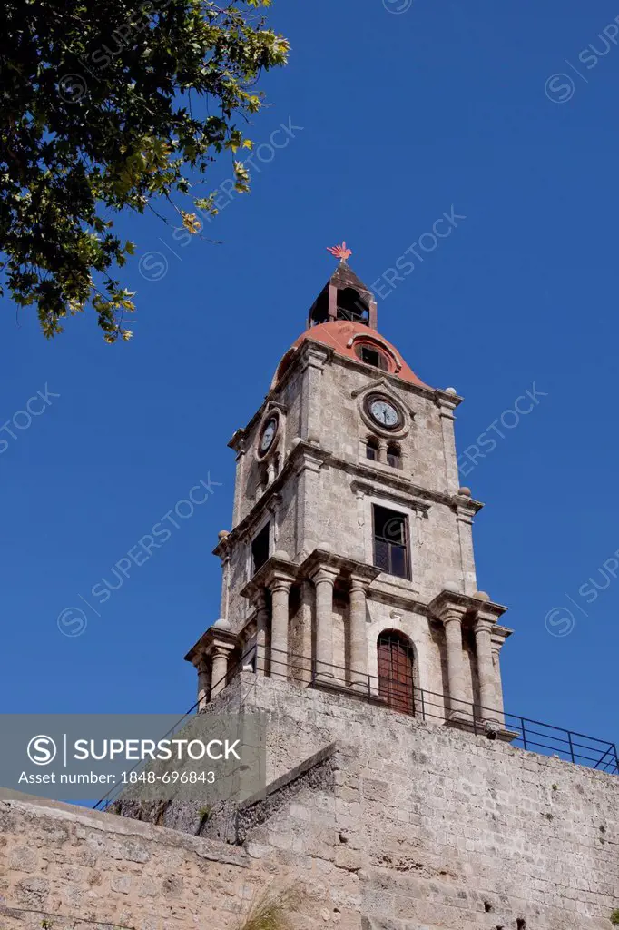 Clock Tower, Odos Orfeas, historic town centre of the city of Rhodes, Rhodes, Greece, Europe