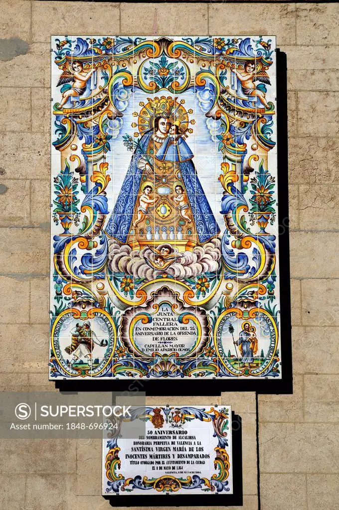 Holy picture made of tiles, basilica, Valencia, Spain, Europe