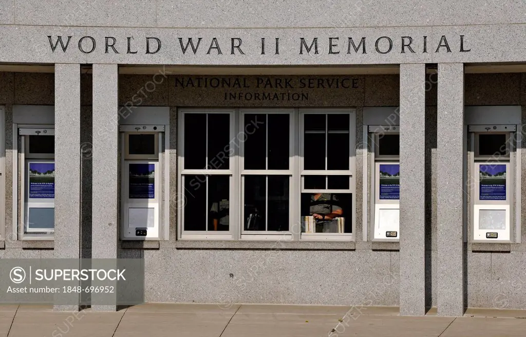 Information office of the National Park Service, operators of the National World War II Memorial, WWII Memorial or Second World War Memorial, Washingt...