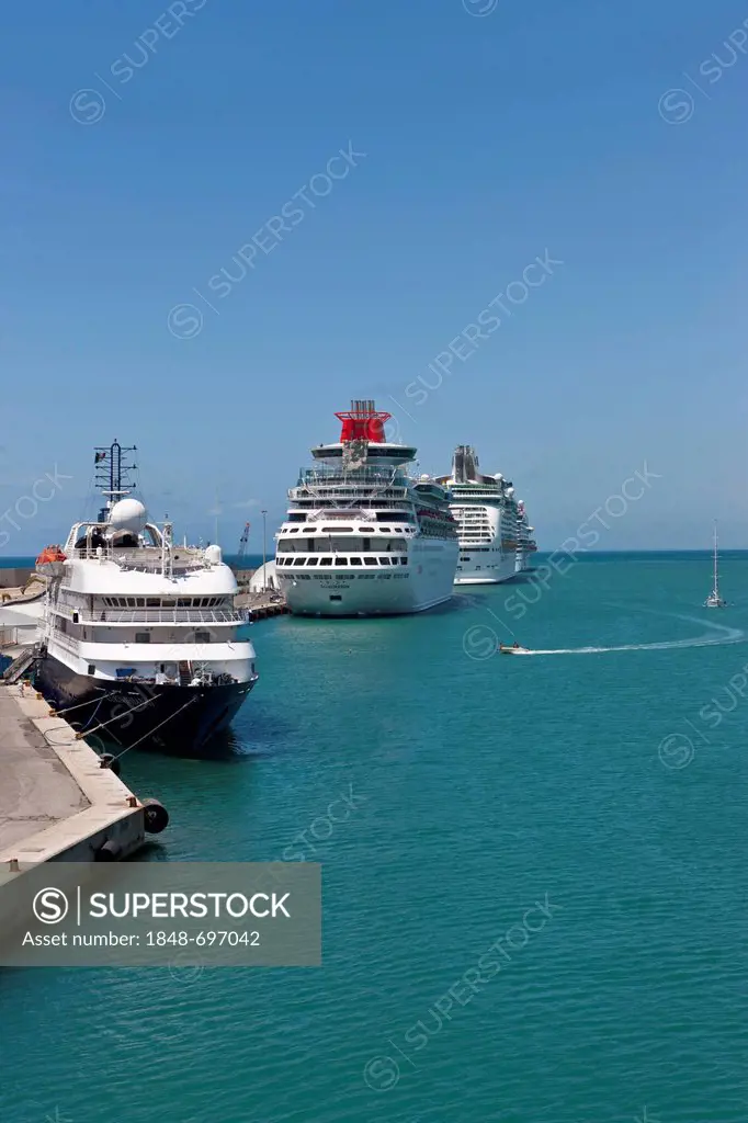 View over the port of Civitavecchia towards cruise ships, Rome, Italy, Europe