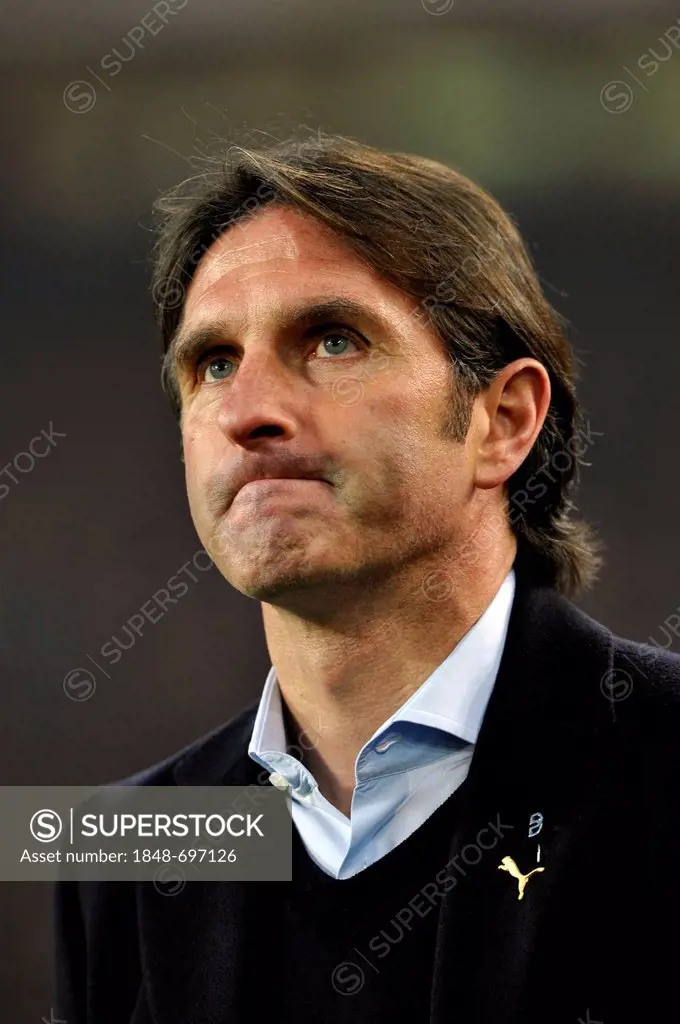 Bruno Labbadia, coach of VfB Stuttgart, portrait, looking skeptical and disappointed, Mercedes-Benz Arena, Stuttgart, Baden-Wuerttemberg, Germany, Eur...