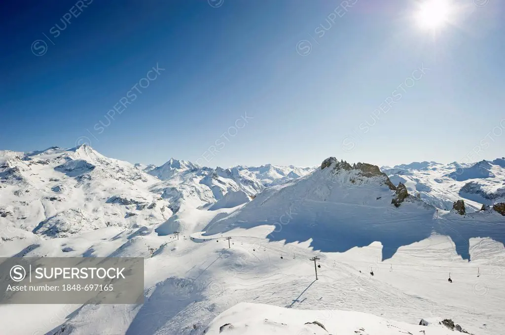 Snow-covered mountain landscape, Tignes, Val d'Isere, Savoie, Alps, France, Europe