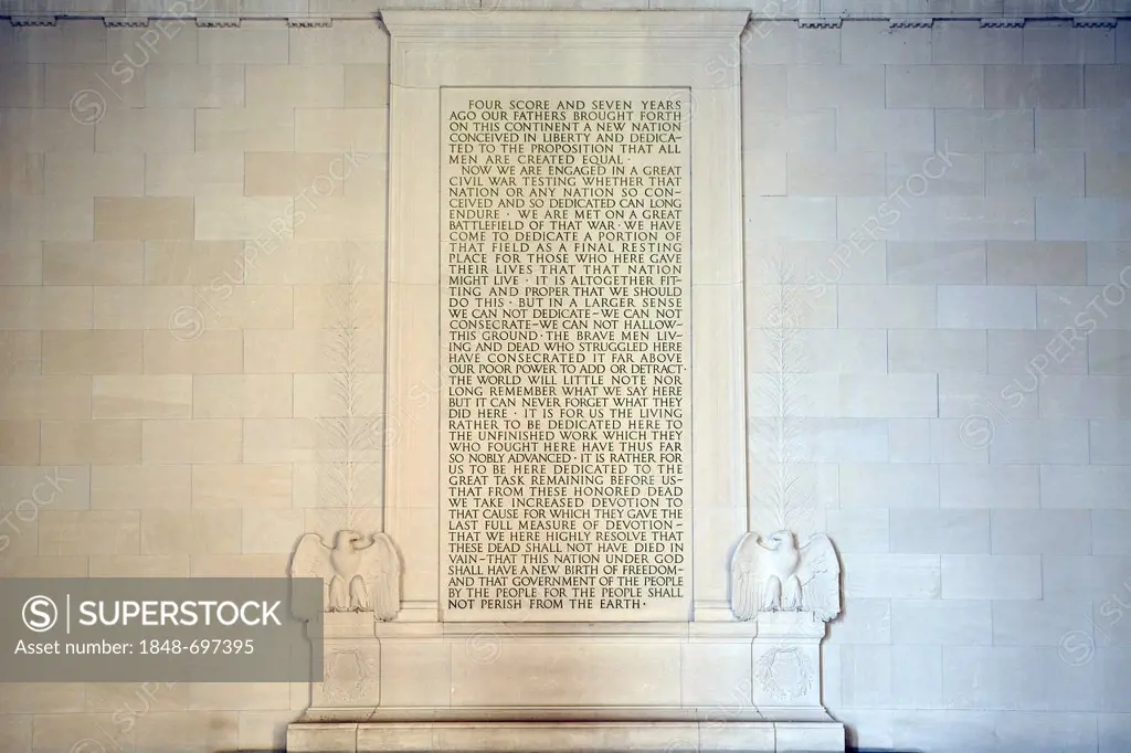 Famous Gettysburg Address speech, Lincoln Memorial, Washington DC, District of Columbia, United States of America, USA