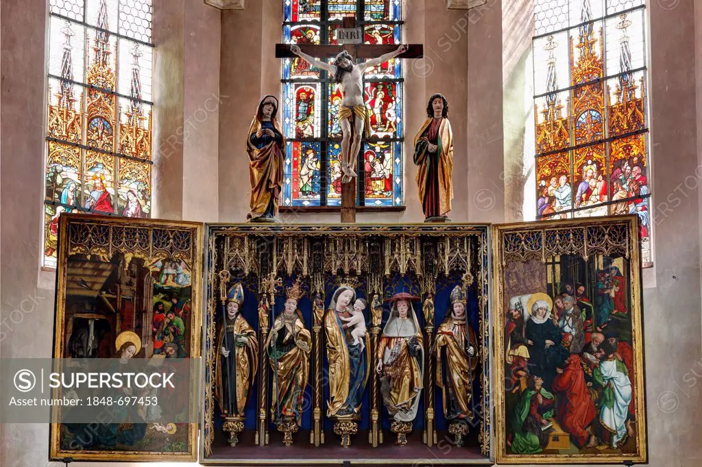 Late Gothic shrine-altar of St. Maria and the four Fathers of the Church, Stadtkirche St. Maria church, Hersbruck, Middle Franconia, Franconia, Bavari...