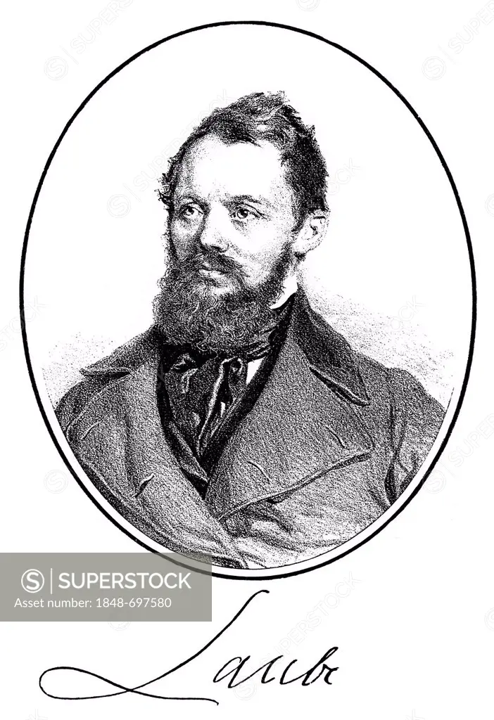 Historical print, 1848, portrait of Heinrich Rudolf Constanz Laube, 1806 - 1884, a German writer, playwright and theater director, from Bildatlas zur ...