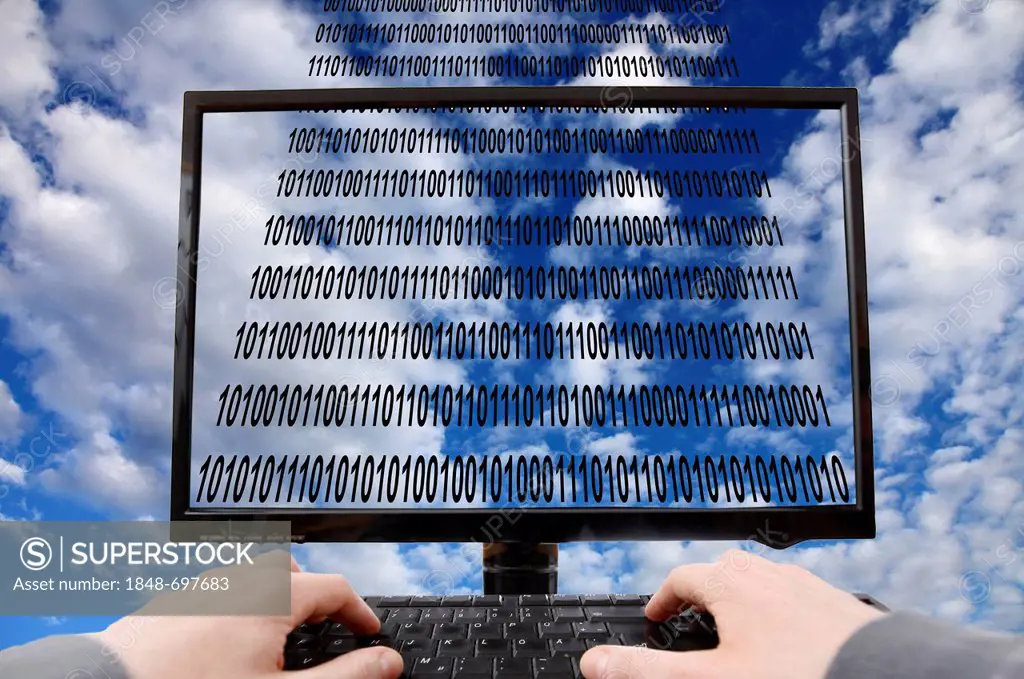 Computer, clouds, sky, symbolic image for cloud computing, cloud