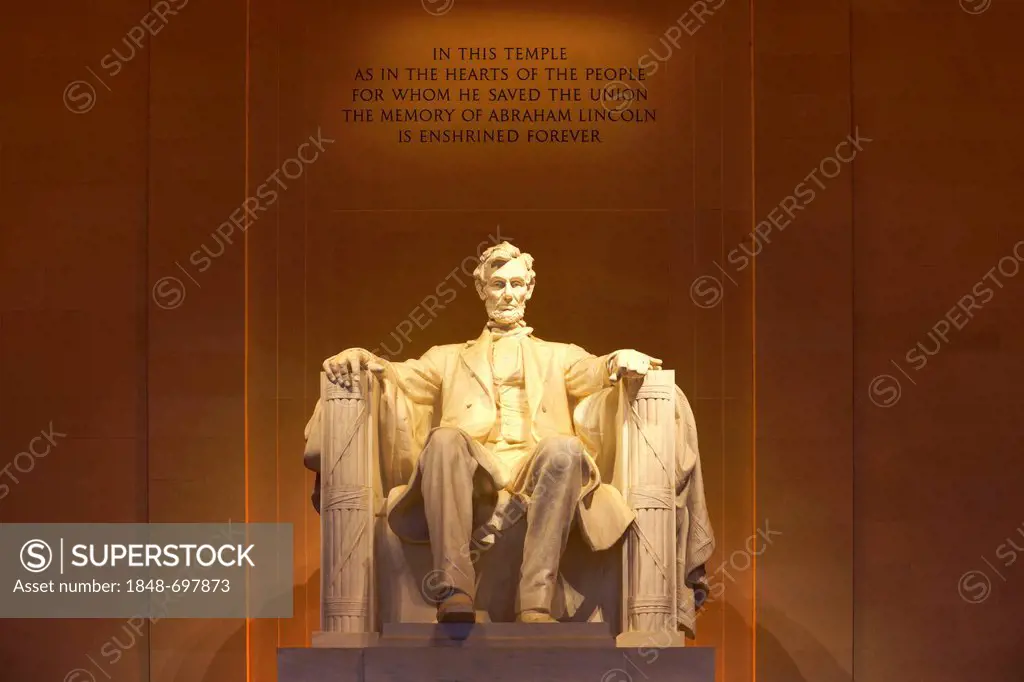 Statue of Abraham Lincoln by Daniel Chester French, Lincoln Memorial, Washington DC, District of Columbia, United States of America, USA