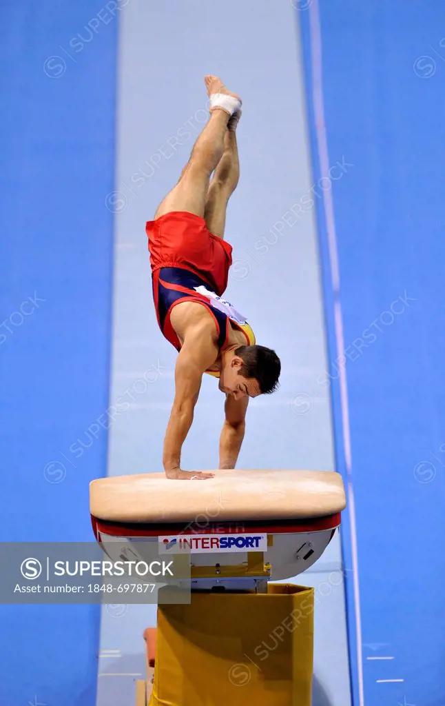 Rafael Martinez, ESP, during vault, EnBW Gymnastics World Cup, 11 to 13 Nov 2011, 29th DTB Cup, Porsche-Arena, Stuttgart, Baden-Wuerttemberg, Germany,...