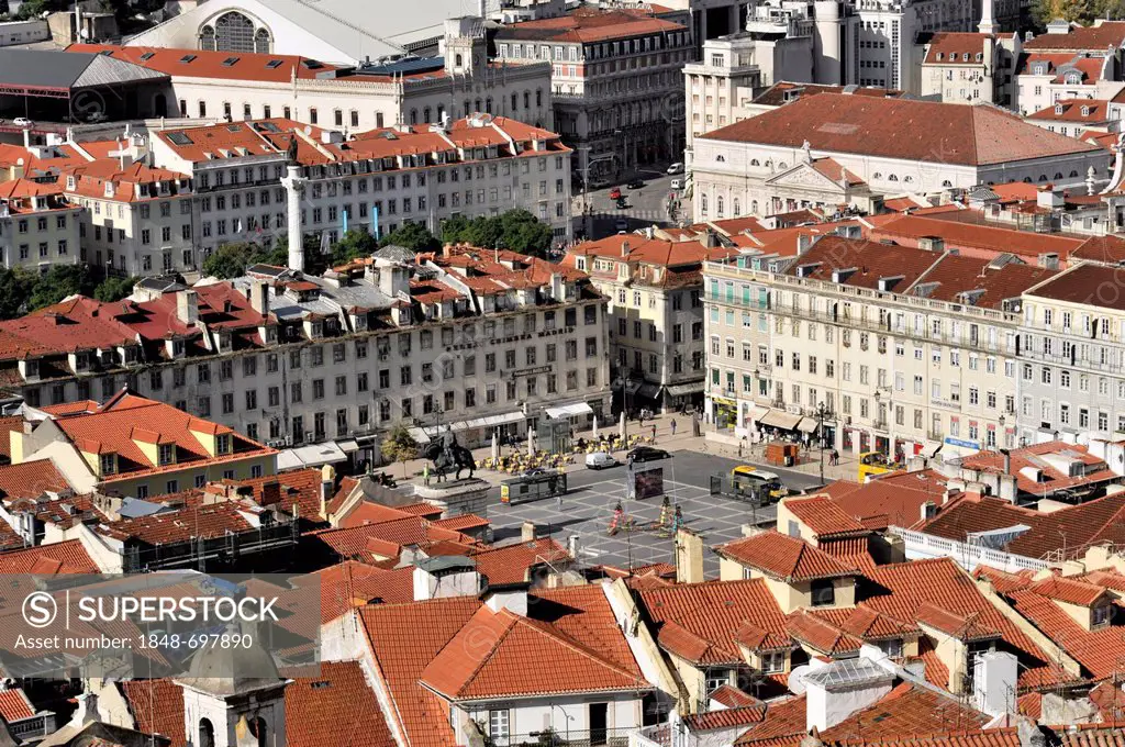 View from Castelo do Sao Jorge overlooking Praça da Figueira square, Lisbon, Lisboa, Portugal, Europe