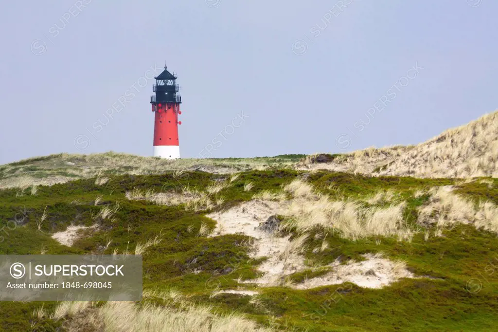 Lighthouse of Hoernum seen from the Odde, Sylt, North Frisia, Schleswig-Holstein, Germany, Europe