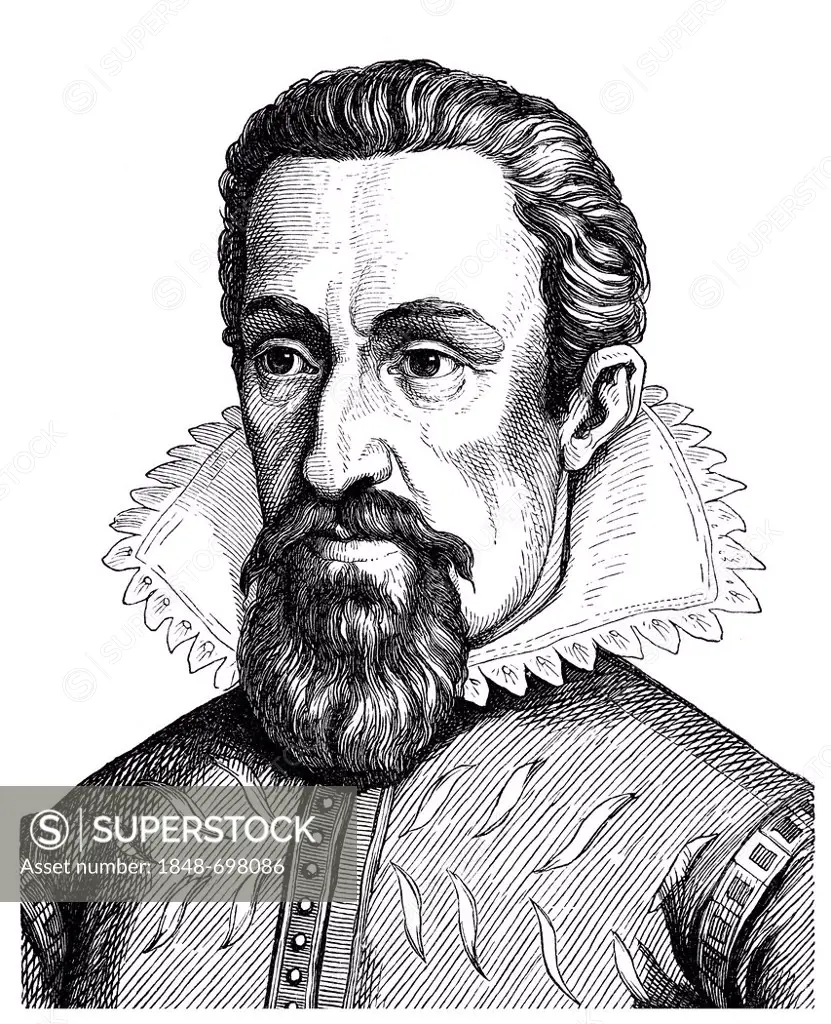 Historical engraving from the 19th Century, portrait of Johannes Kepler or Keppler, 1571-1630, German philosopher, mathematician, astronomer, astrolog...