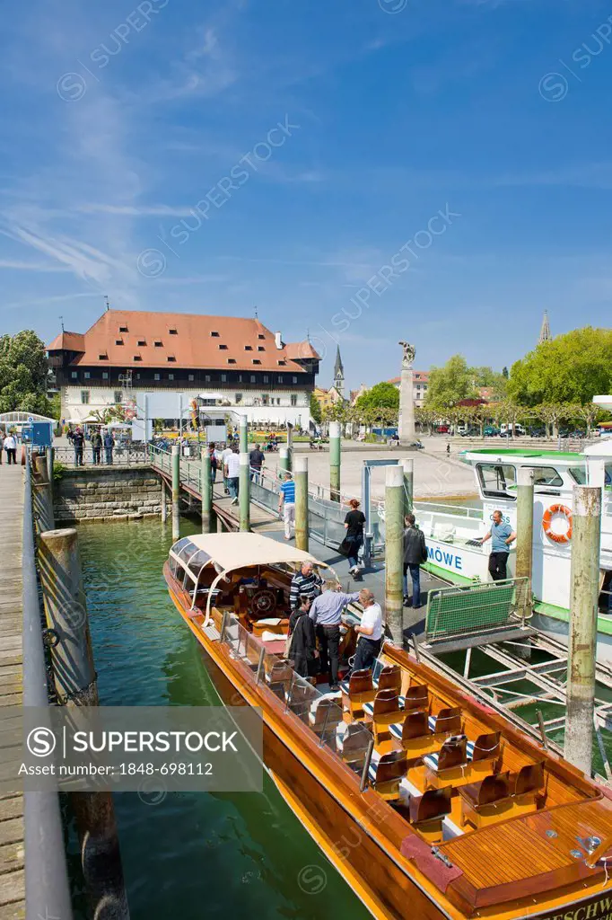 The harbour and the Konzil building, site of the only papal election in Germany, Konstanz, Constance, Baden-Wuerttemberg, southern Germany, Germany, E...