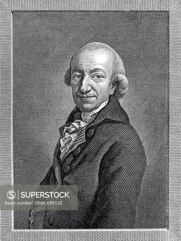 Historical illustration from the 19th century, portrait of Christoph Martin Wieland, 1733 - 1813, a German poet, translator and writer of the Enlighte...