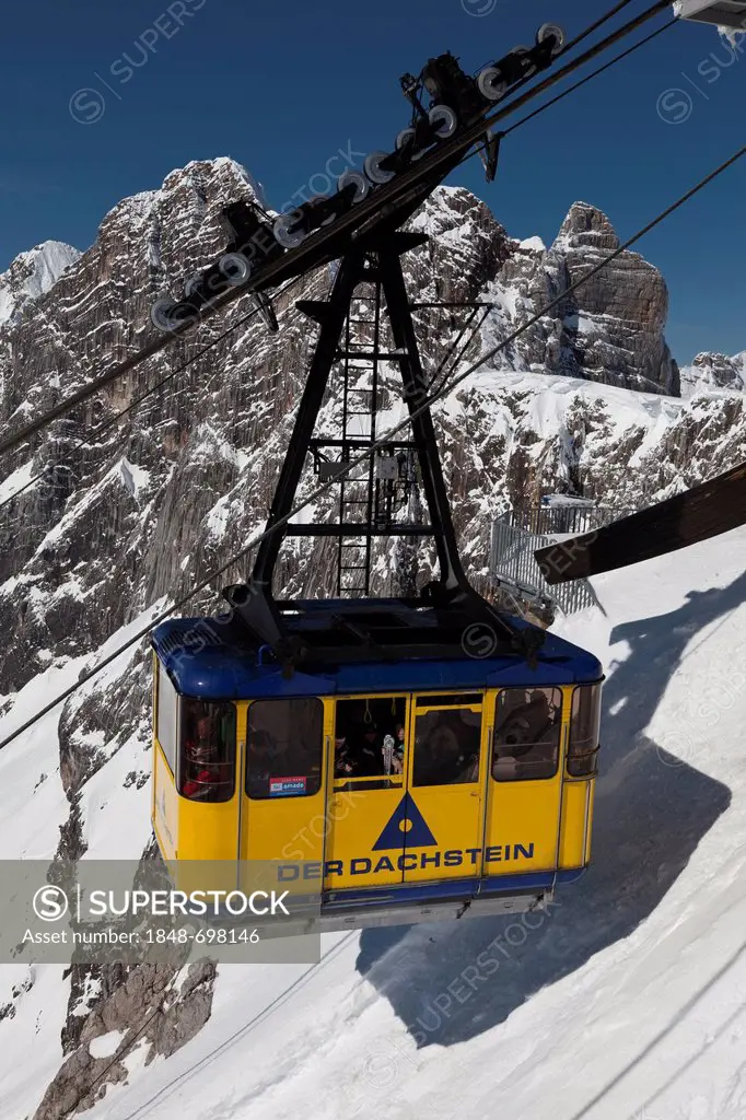 A gondel of the Dachstein cable car before the summit of the Dachstein Massif, Styria, Austria, Europe