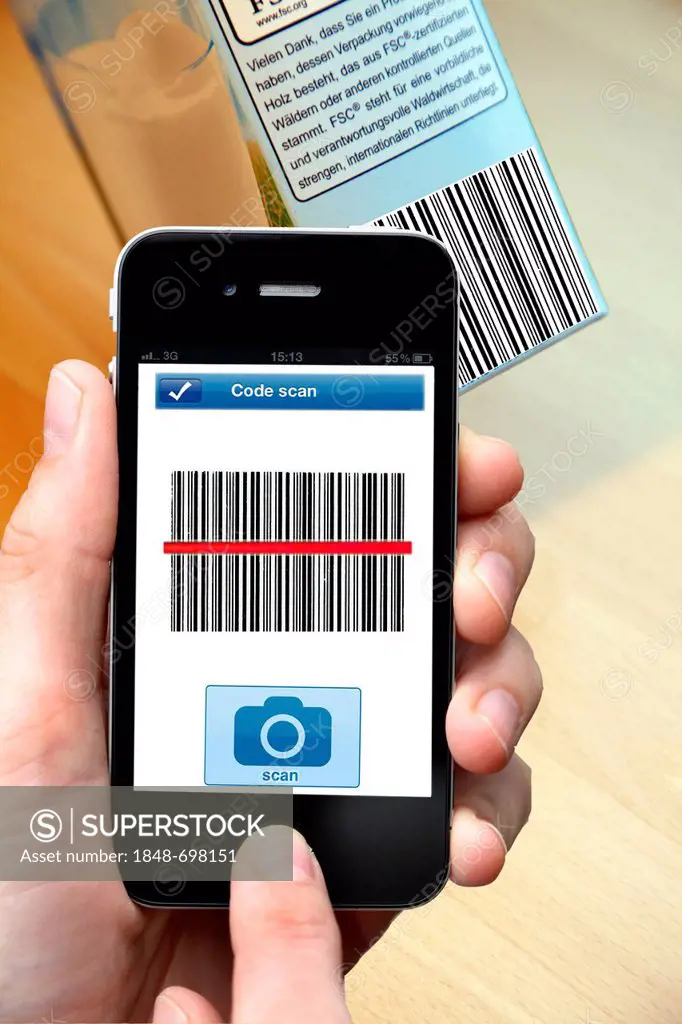 Barcode reader, reading the bar code on a product with a smart phone, iPhone