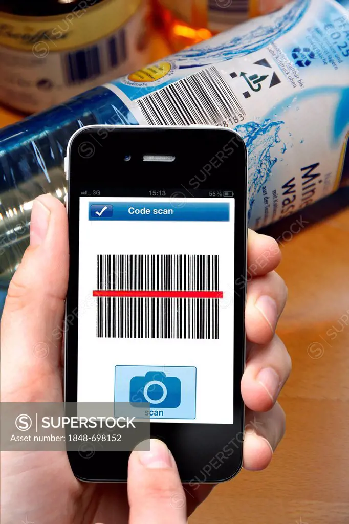 Barcode reader, reading the bar code on a product with a smart phone, iPhone
