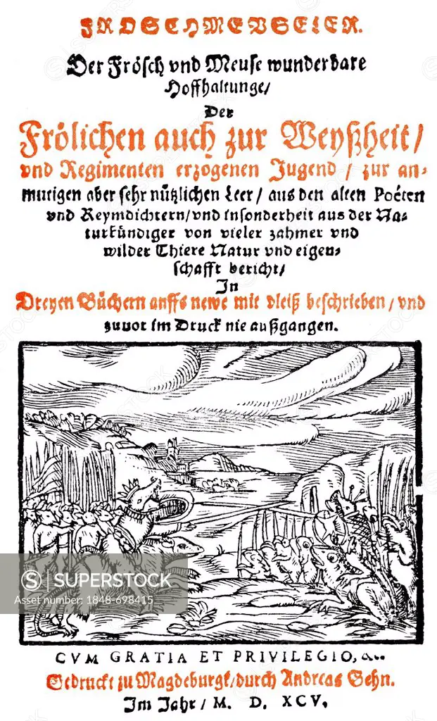 Historic print, woodcut from 1595, Froschmeuseler by Georg Rollenhagen, 1542 - 1609, a German writer, playwright, teacher and preacher, from Bildatlas...