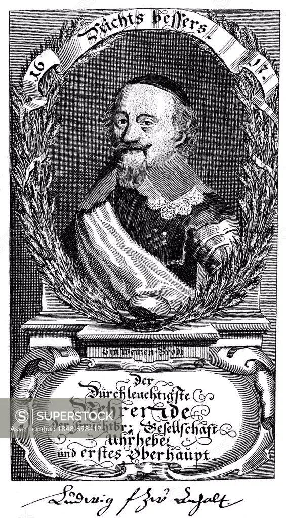 Historic print, copper engraving from 1668, portrait of Wilhelm Ludwig, Prince of Anhalt-Koethen, 1638 - 1665, from Bildatlas zur Geschichte der Deuts...