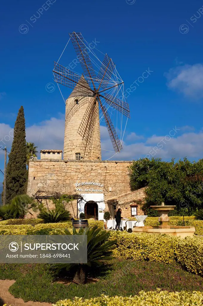 Restaurant in a windmill in Santa Maria del Cami, Majorca, Balearic Islands, Spain, Europe