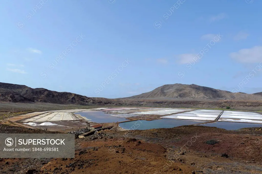 Saltworks in the crater of Pedra de Lume, Sal, Cape Verde, Africa
