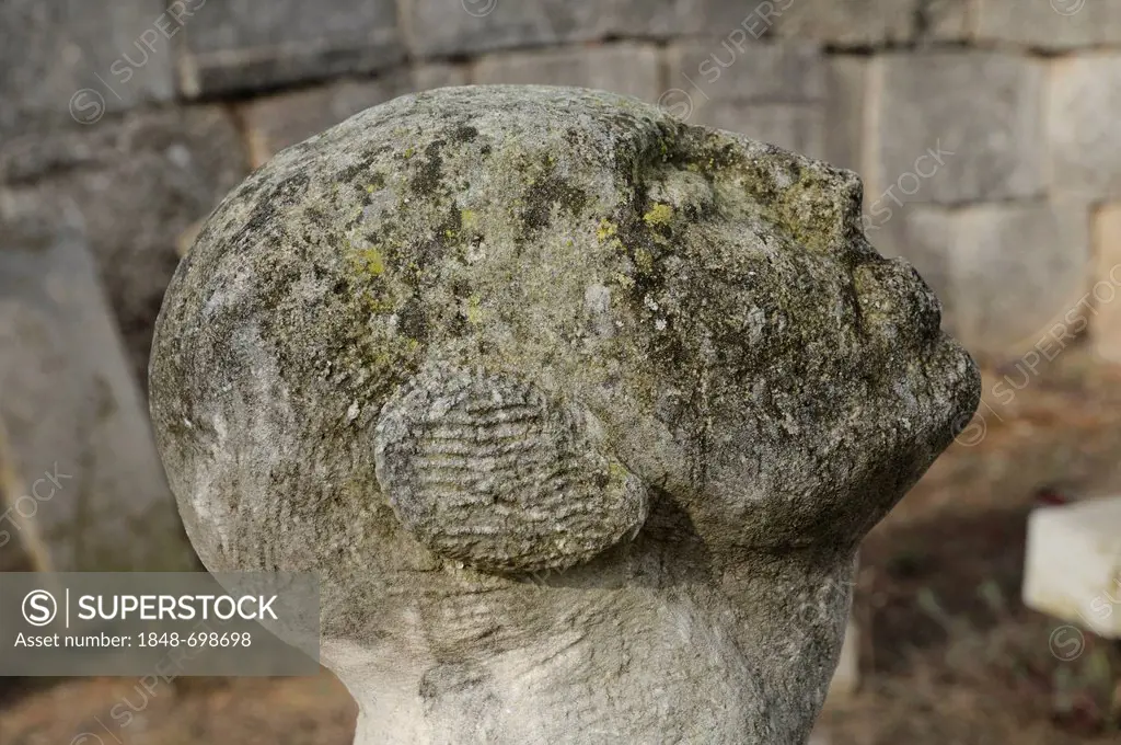 Stone head, open-air museum quarry Pedreres de s'Hostal, Menorca, Balearic Islands, Spain, Europe
