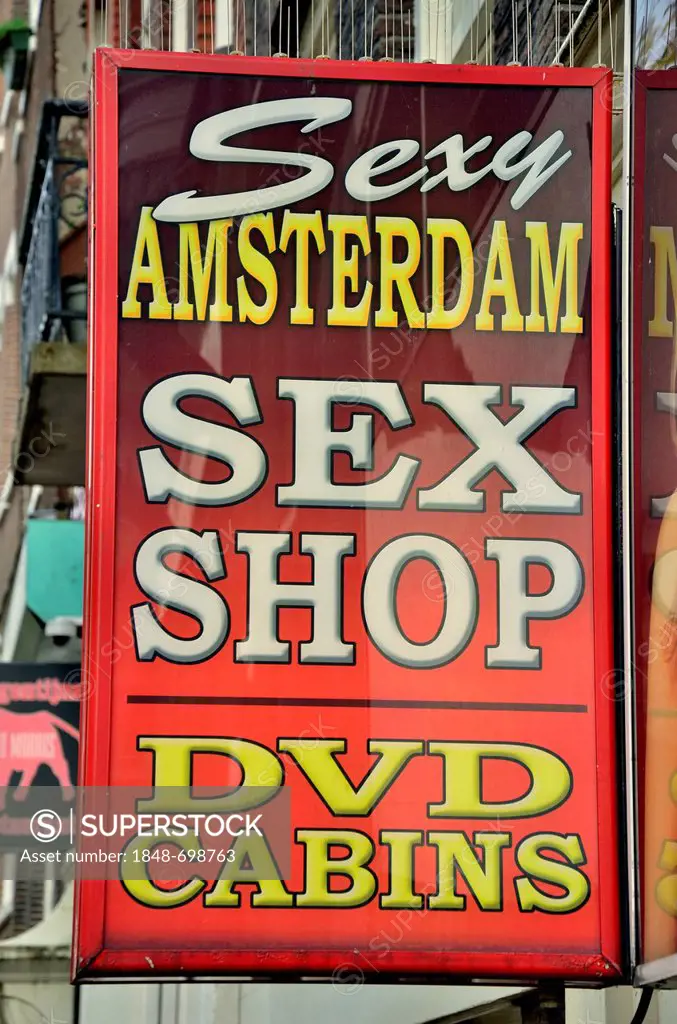 Sign on a sex-shop, lettering Sexy Amsterdam, in the city centre of Amsterdam, Holland, Netherlands, Europe