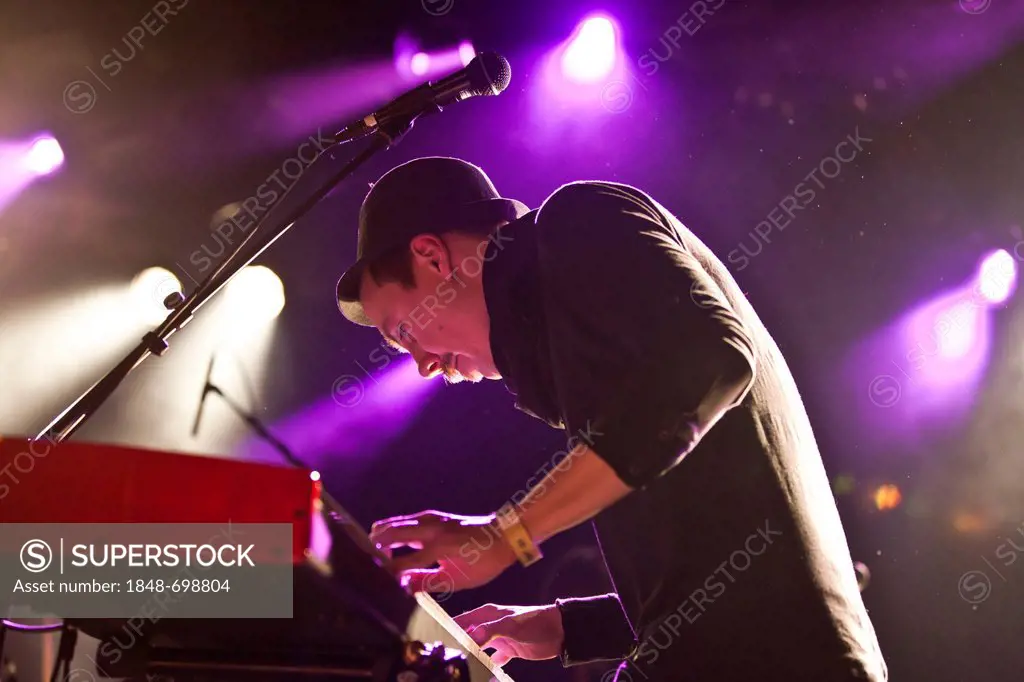 Jess Jensen, keyboard player of the Danish band Saybia, performing live at the Schueuer in Lucerne, Switzerland, Europe