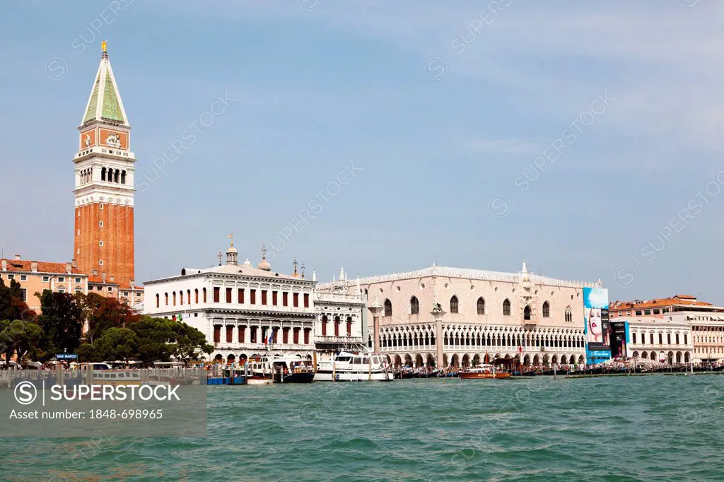 View of Campanile or St. Mark's Tower and Doge's Palace, Venice, Italy, Europe
