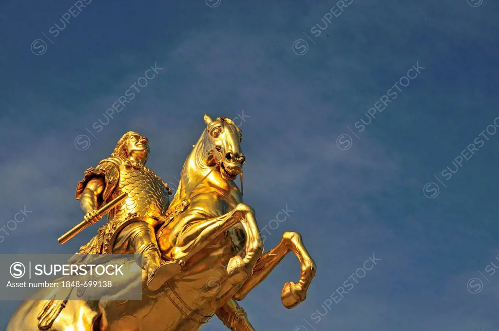 Golden Rider, equestrian statue of Augustus II of Saxony, Augustus the Strong, Dresden, Saxony, Germany, Europe, PublicGround