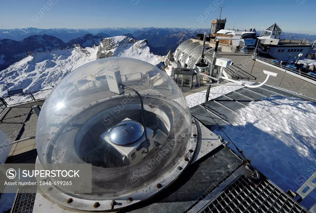 Climate measuring devices, Mt Zugspitze summit station, Garmisch-Partenkirchen, Bavaria, Germany, Europe