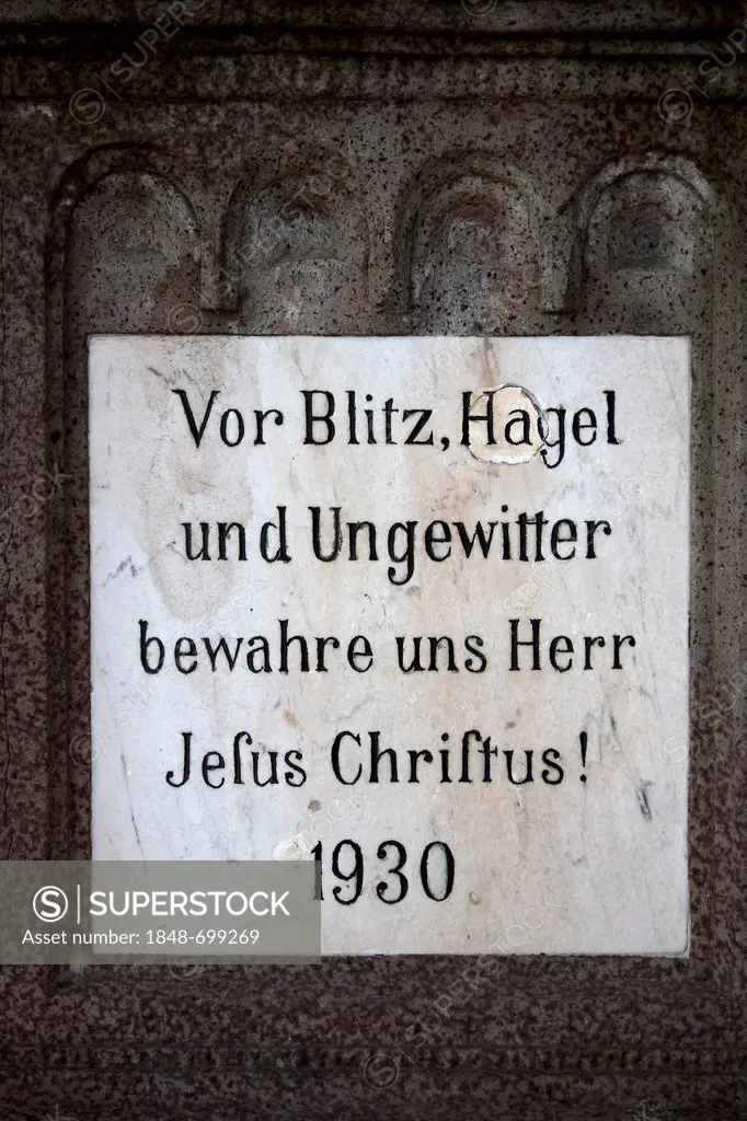 German inscription on a wayside cross, near Stafflangen, Baden-Wuerttemberg, Germany, Europe