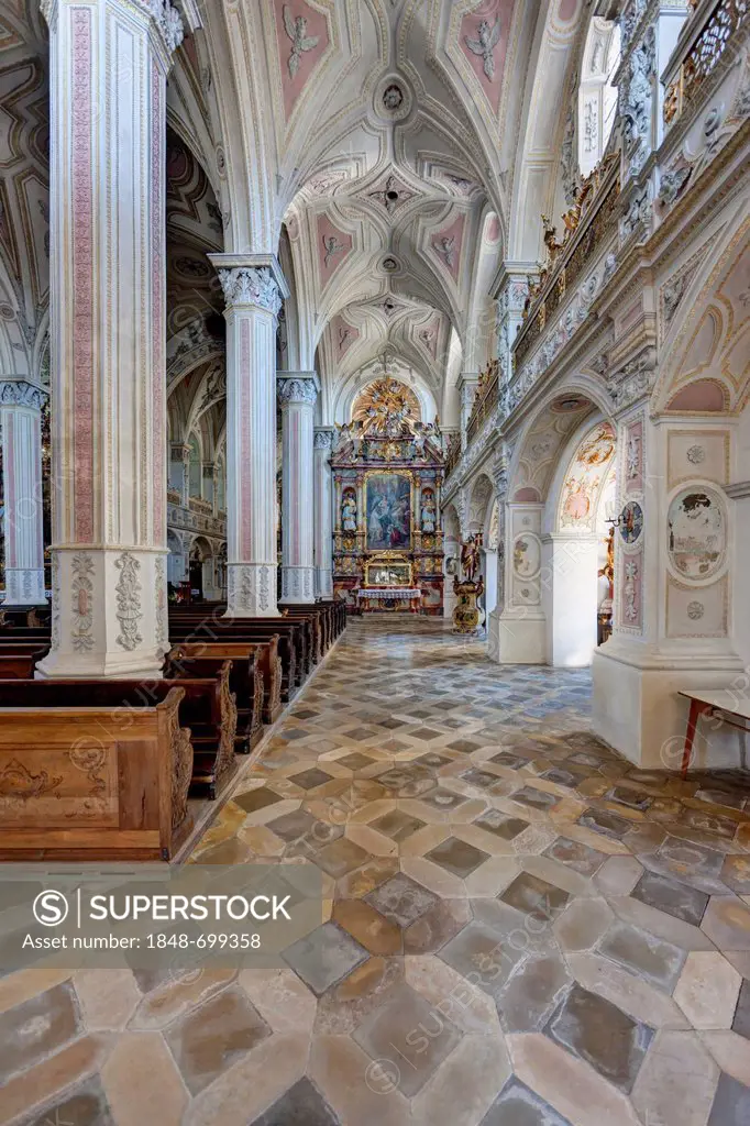 Interior view, parish church of St. Salvator and the Holy Cross, Heilig Kreuz, former Augustinian Canons Church, Polling, Upper Bavaria, Bavaria, Germ...
