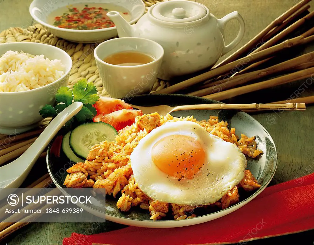 Chicken fried rice with a fried egg, Indonesia