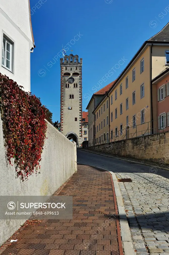 Bayertor gate tower, Alte Bergstrasse street, Landsberg am Lech, Bavaria, Germany, Europe