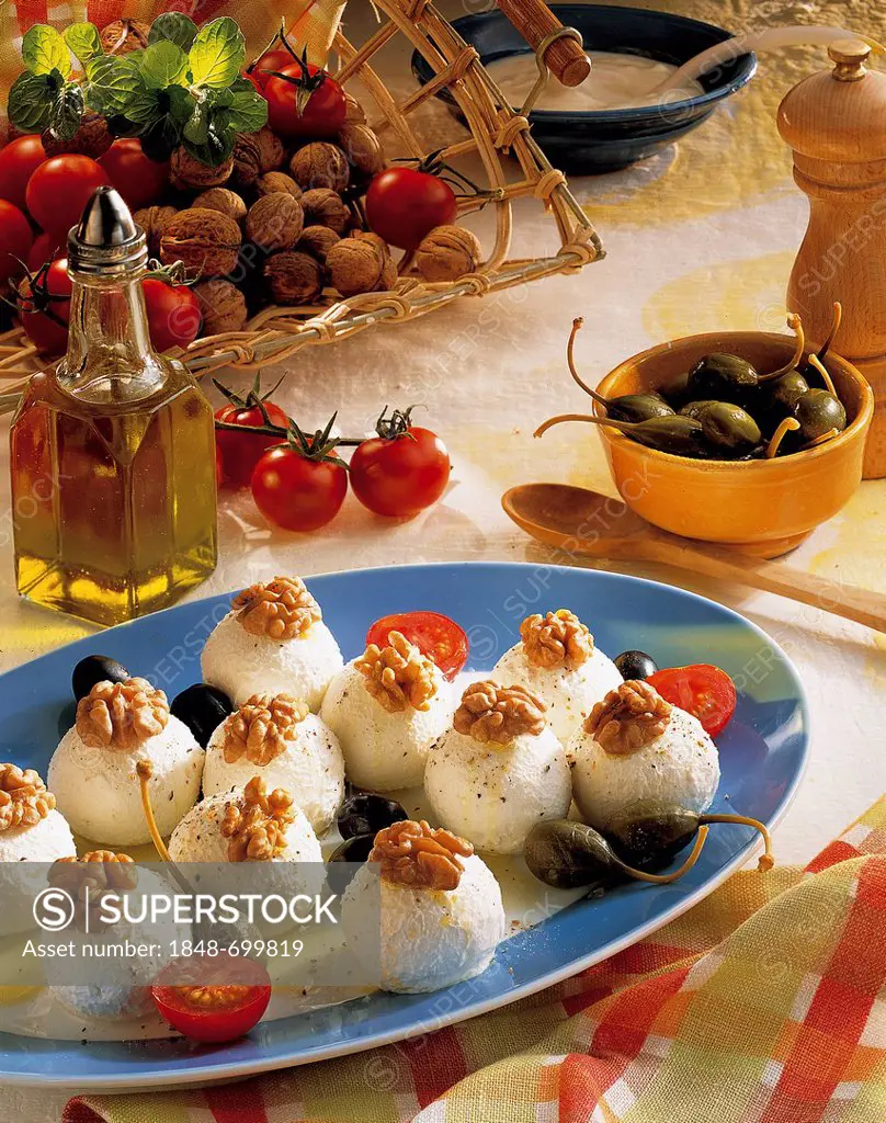 Yogurt balls with capers and walnuts, Lebanon