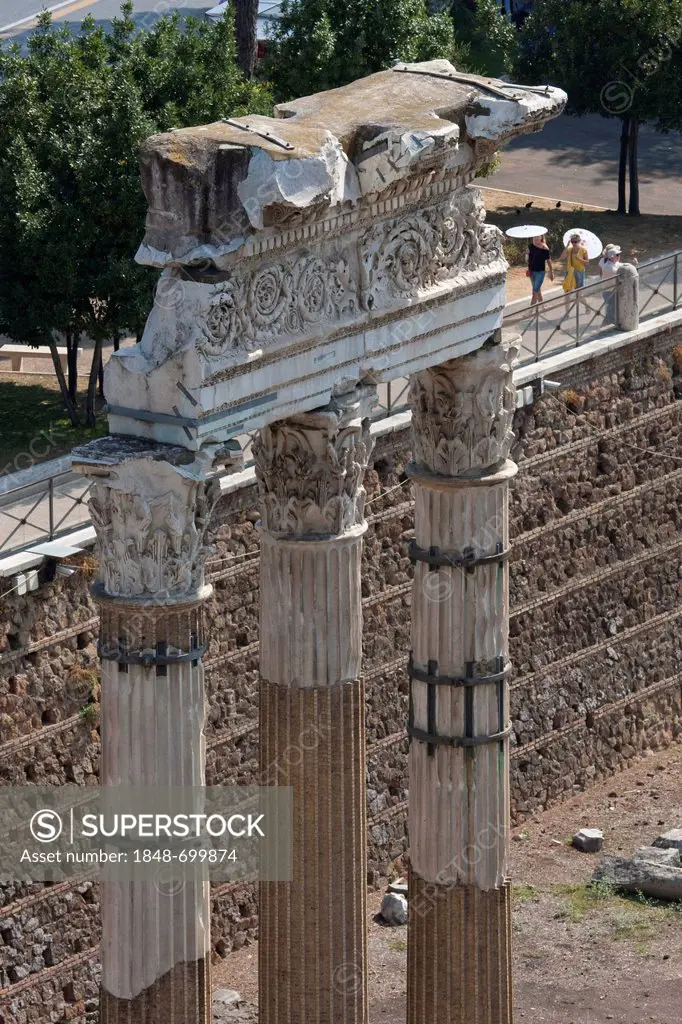 View from Capitoline Hill on columns of the Forum Julius Caesar, Forum Romanum, Roman Forum, Rome, Italy, Europe