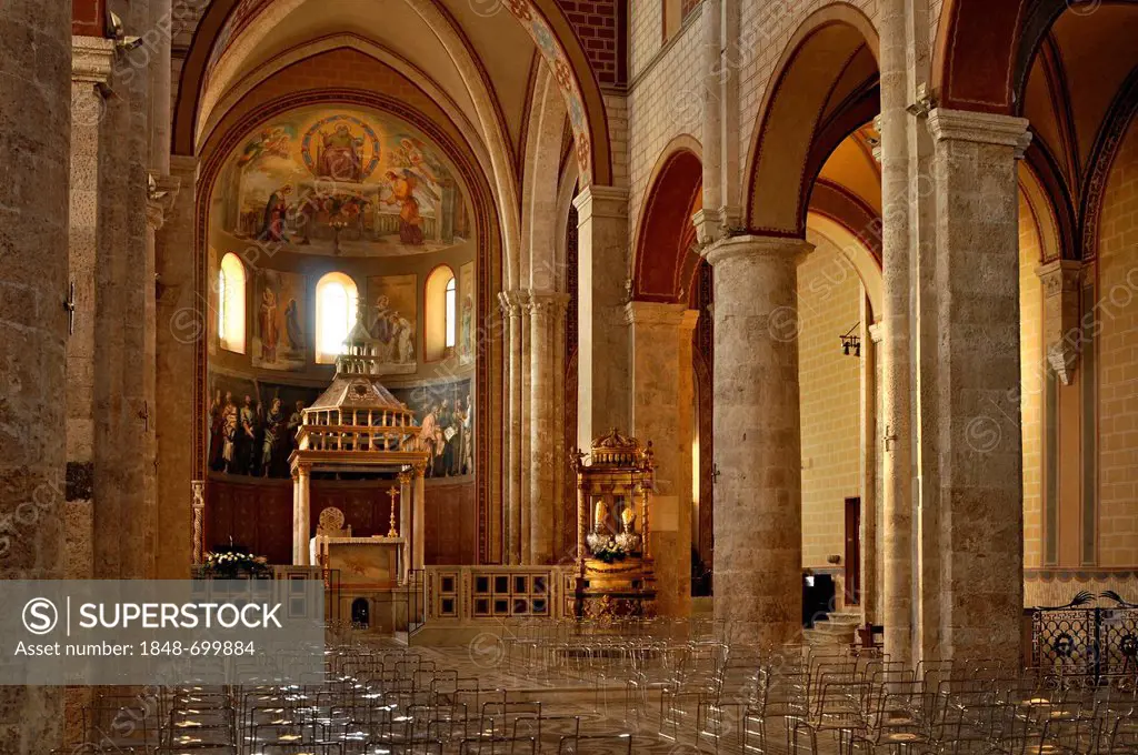 Interior with altar canopy, ciborium, Romanesque Cathedral of Santa Maria, 11th century, Anagni, Lazio, Italy, Europe