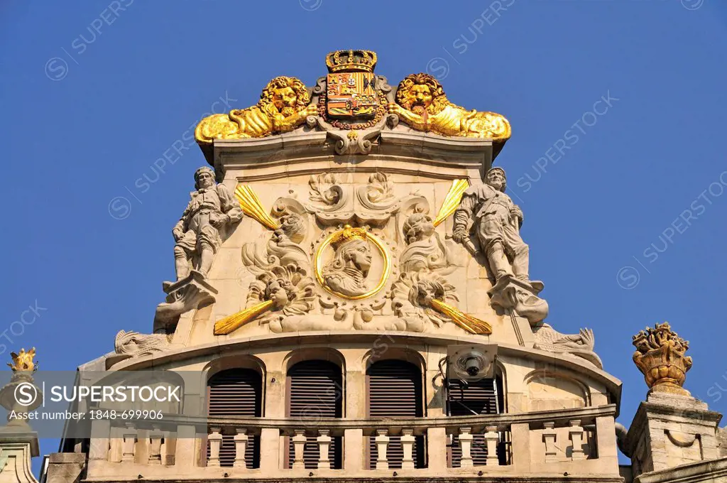 Le Cornet building, guild house of the boatmen, an Italian-Flemish style building, Grote Markt square, Grand Place square, Brussels, Belgium, Europe, ...