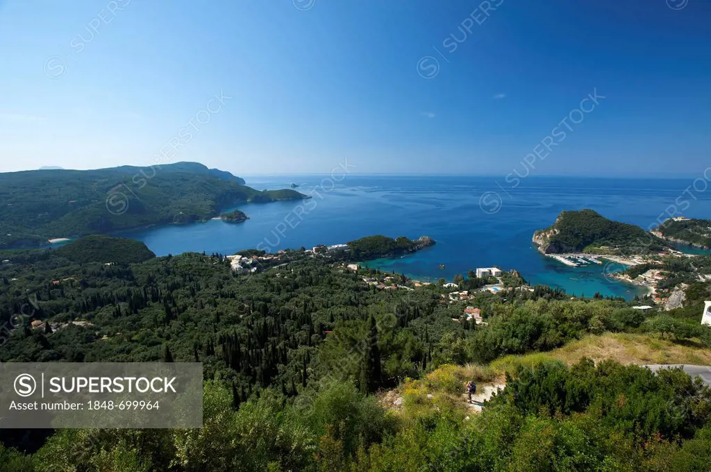 Overlooking the bay of Paleokastritsa, Corfu, Ionian Islands, Greece, Europe