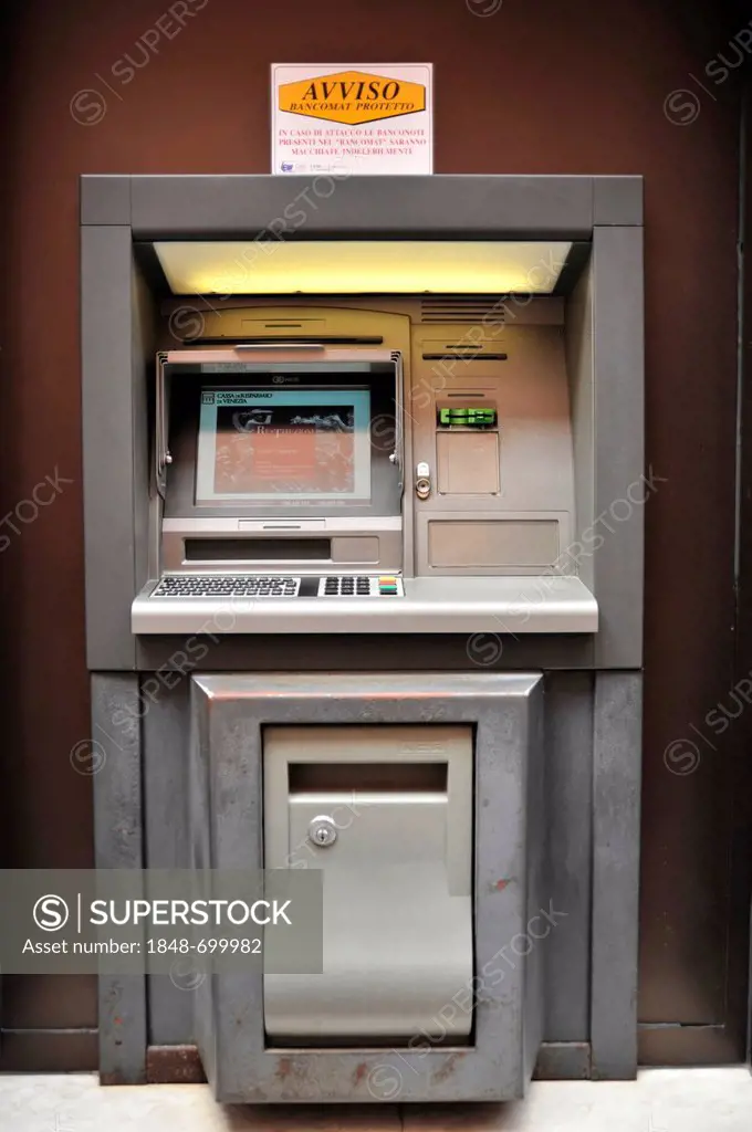 ATM, cash machine, Burano, Venice, Veneto region, Italy, Europe