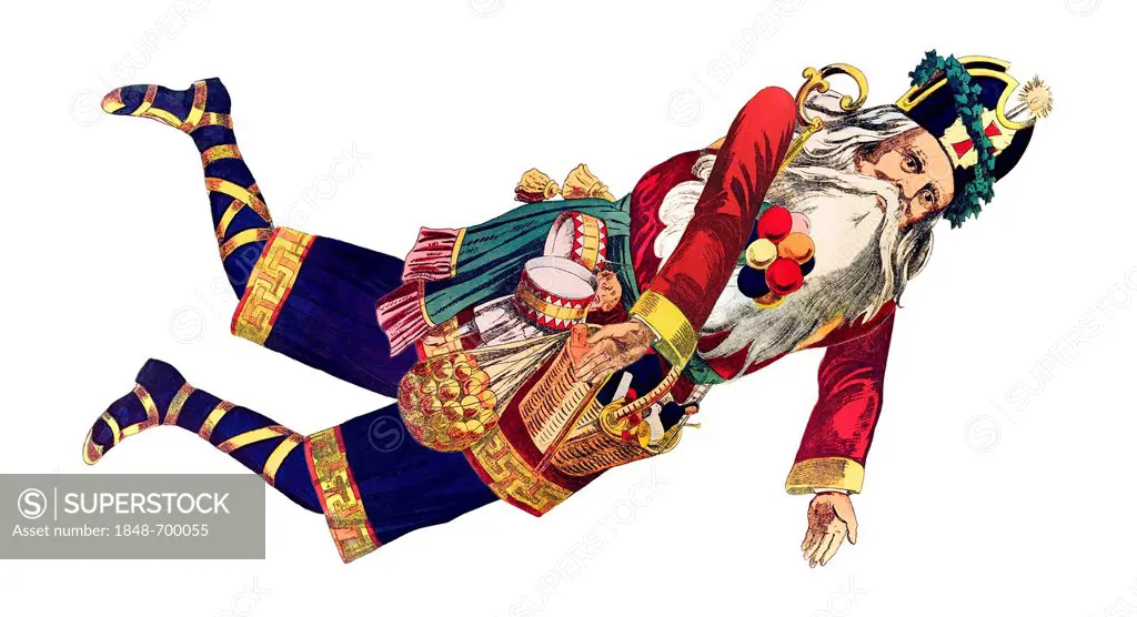 Flying Santa Claus, historical illustration