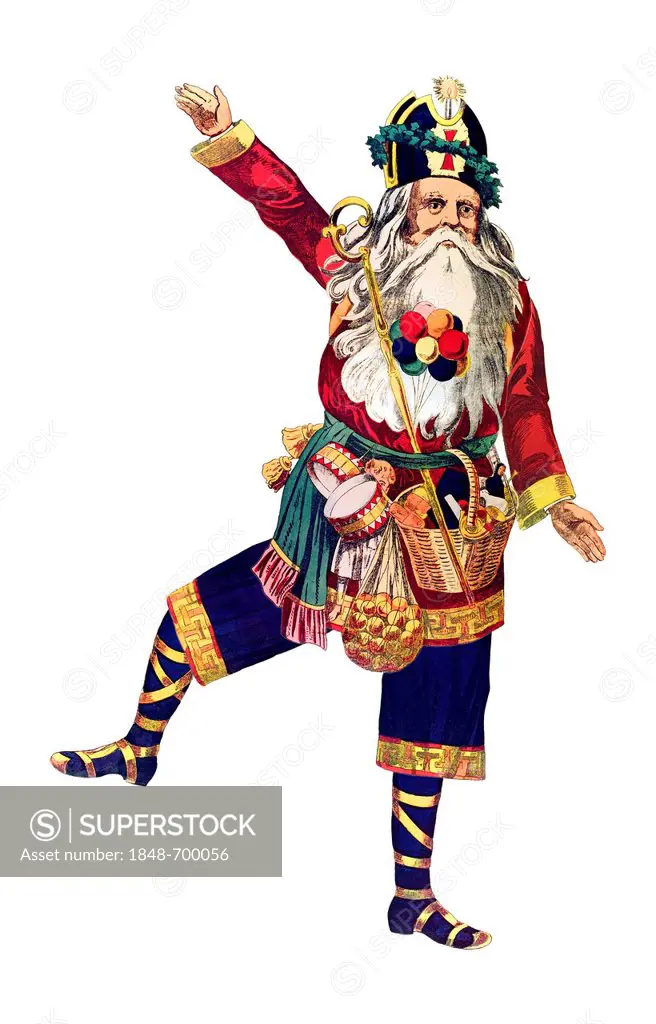Dancing Santa Claus, historical illustration