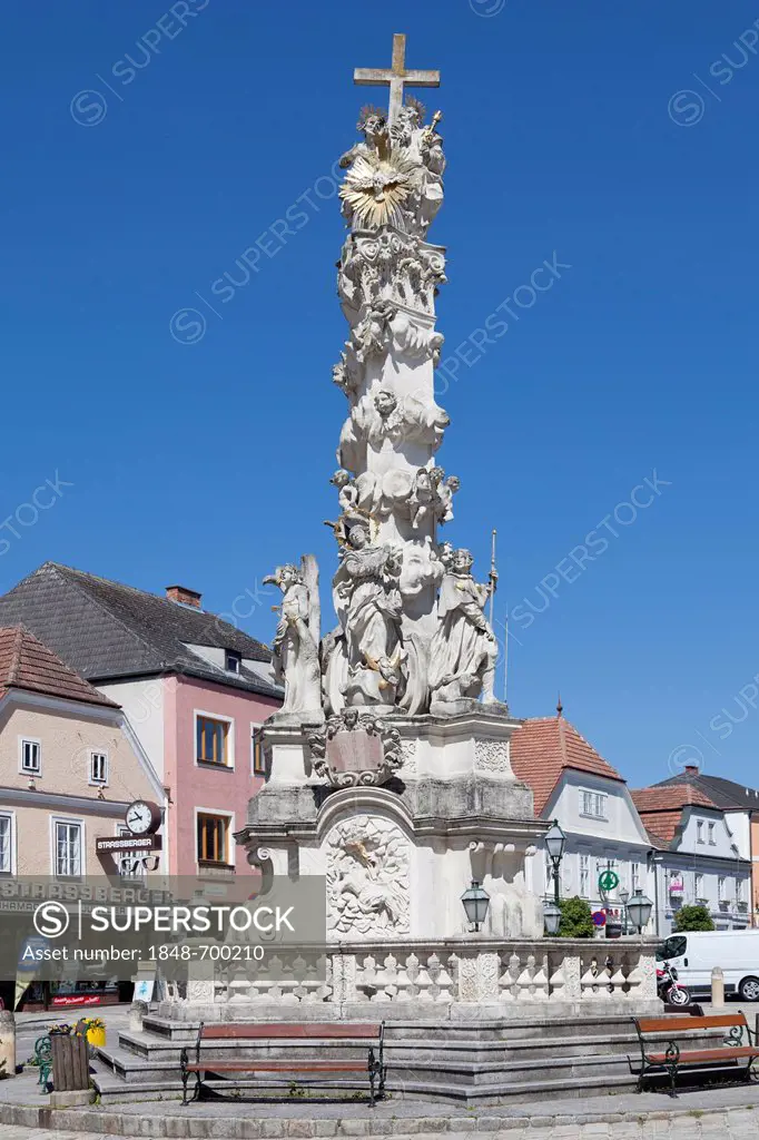 Holy Trinity column, plague column, in Zwettl, Waldviertel Region, Lower Austria, Austria, Europe