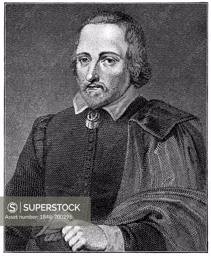 Historical engraving from 19th Century, portrait of Philip Massinger, 1583-1640, English playwright
