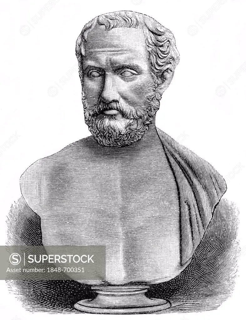 Historical print from the 19th century, bust of Thucydides, ca. 460 BC - ca. 395 BC, a Greek historian and author of Alimos