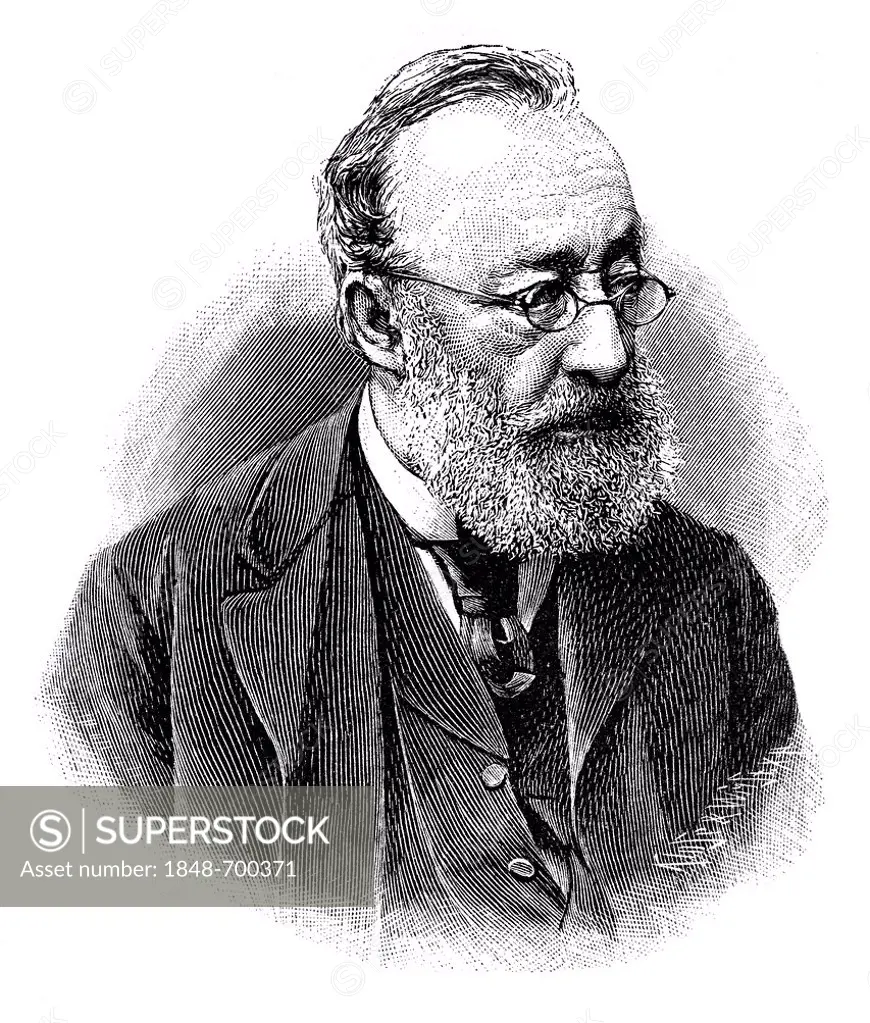 Historical illustration from the 19th century, portrait of Gottfried Keller, 1819 - 1890, a Swiss poet and politician