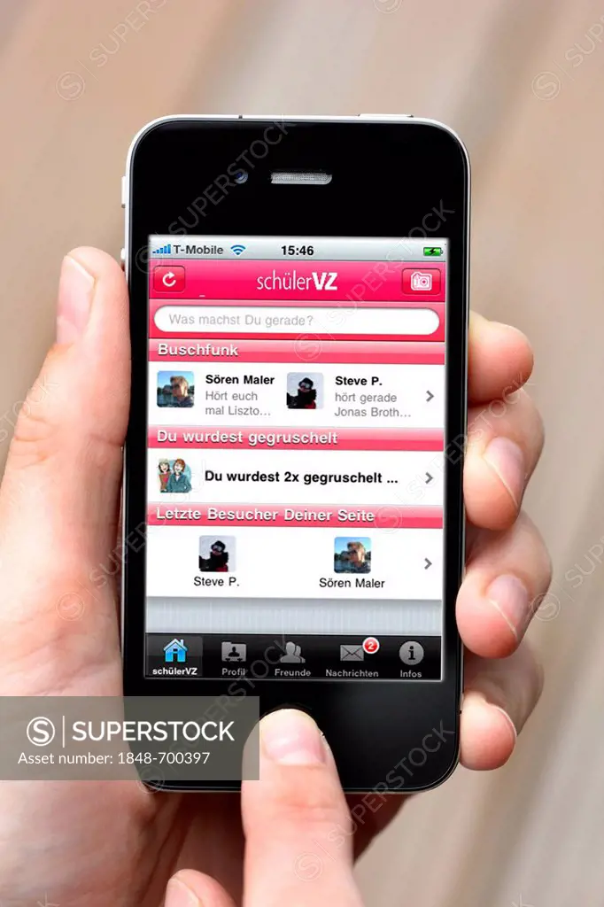 Iphone, smart phone, German app on the screen, social networking, SchuelerVZ