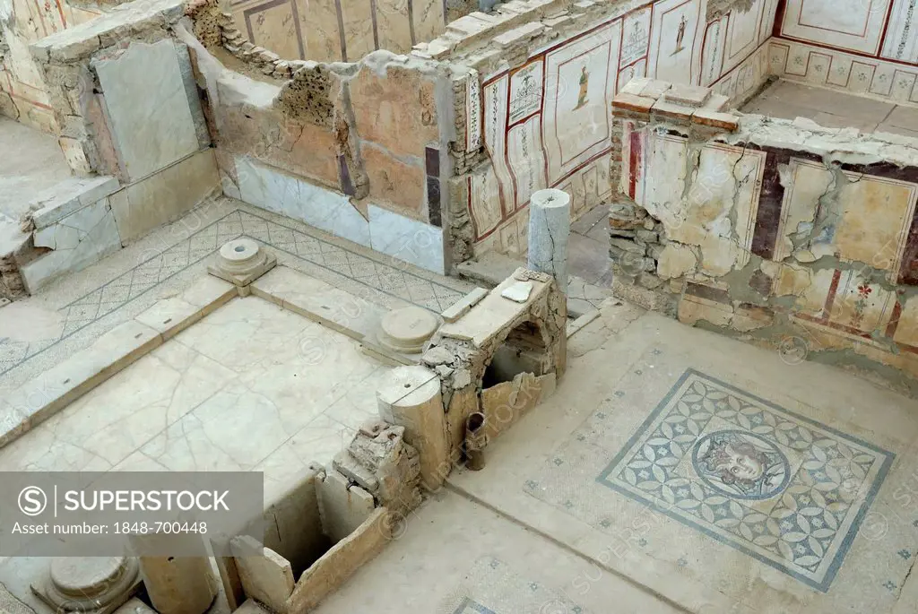 Murals and frescoes in Terrace House 2 in Curetes Street, terraced houses, excavations, ruins of Ephesus, Efes, UNESCO World Heritage Site, Selcuk, Ly...